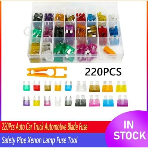 Auto Car Truck Automotive Blade Fuse Assortment Assorted Kit Blade Set Fuse Kit APM, ATM Safety Pipe Xenon Lamp Fuse Tool 220Pcs