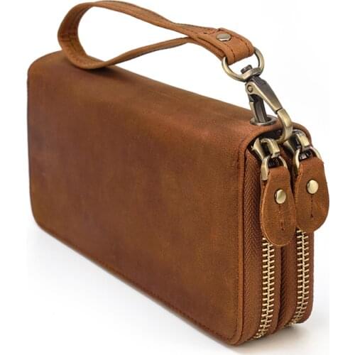 MAHEU Womens Men s Clutch Wallet Vintage Crazy Horse Leather Zipper Long Wallets Purse for 6" Phone Card Pocket Carteira