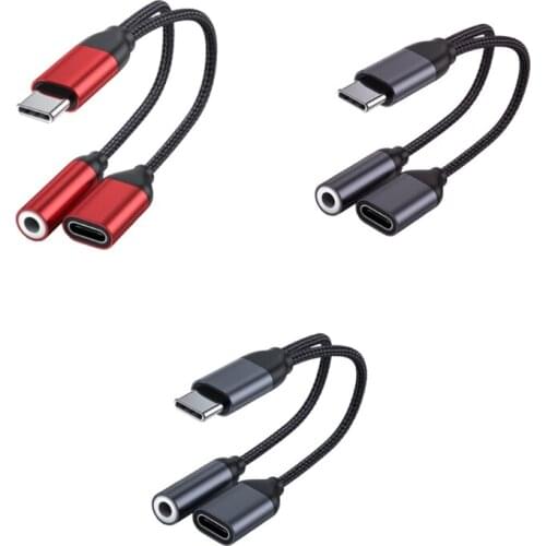 Nylon Braided 2 in 1 USB C Type C to 3.5mm Headphone Aux Jack & Charge Adapter Cable Converter 3.5mm Jack