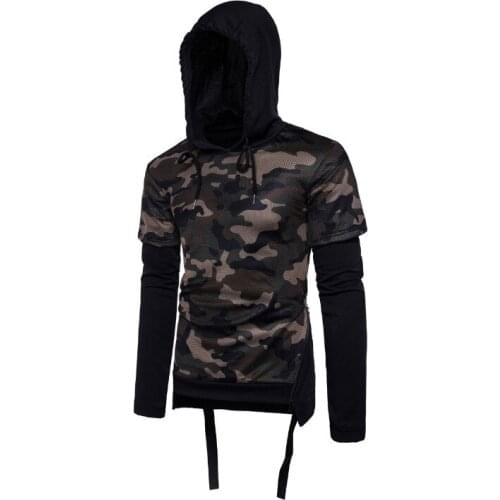 New Design Fake 2 pieces Camouflage Hoodies Men Sweatshirts Hooded Pullovers Men Spring Streetwear Tracksuits Army Green