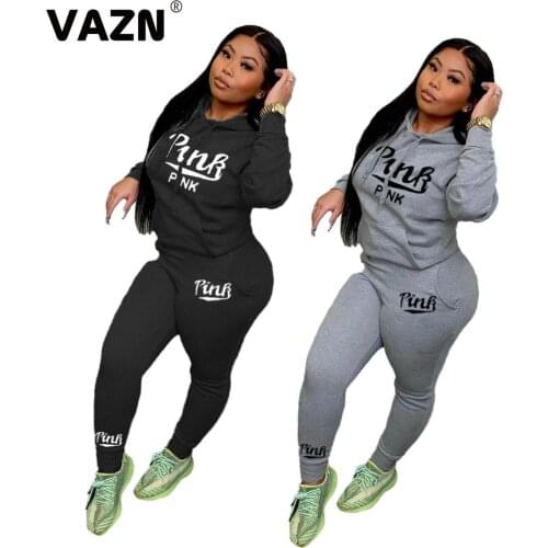 VAZN 2021 Hot Letter Gym Sport Suit Loose Fashion Elegant Sexy High Street Set Holiday Women Young Energetic Set