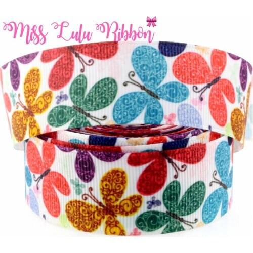 Pretty Butterfly Printed Grosgrain Ribbon DIY Christmas hair bands handmade clothing materials 1" 25mm 10 yards/pack