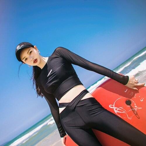 Swim Shirt Women Sabolay Bikini Surfing Suit For Long Sleeve Swimming Swimsuit Female Pants 2019 Sexy Black Solid Linen
