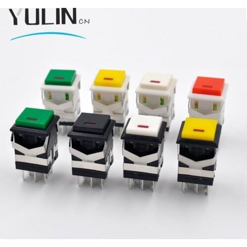 5PC/lot KD2-21 self-locking with 3v led switch 3A/250V 6A/125V Snap-in 2NO2NC Square Push Button