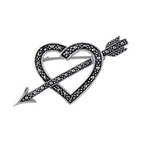 Silver 925 Sterling Marcasite Gemstone Brooch