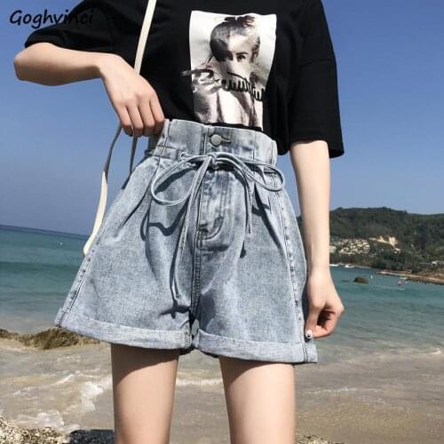 Shorts Women Summer Denim Cuffs Drawstring A-line Wide-leg 2XL Loose Womens Buttons Solid All-match Ulzzang Harajuku Trendy Chic