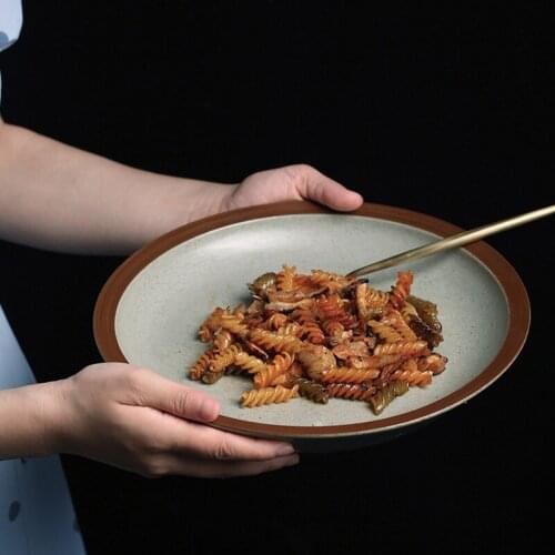 Soup Plate Ceramic Plate Household Plate Shallow Plate Flat Plate Retro Plate Dishes Western Food Plate Pasta Steak Plate Cutler