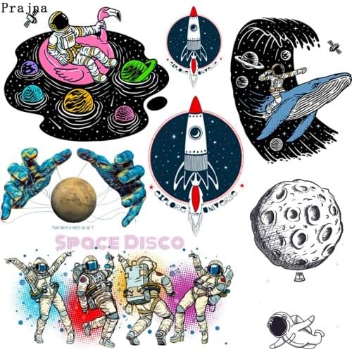 Prajna Space Astronaut Patch Thermal Stickers Washable DIY Iron-on Transfers For Clothing stickers Iron On Patches On Clothes