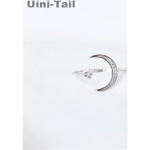 Uini-Tail New 925 sterling silver simple stars moon open ring female Korean fashion hipster cute dynamic high quality GN281