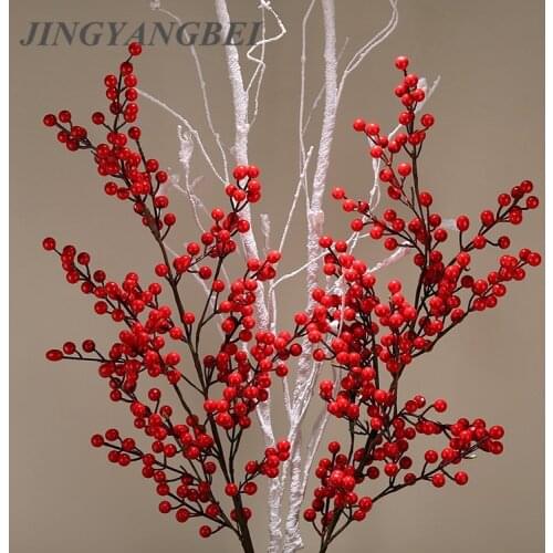 White Tree branch Tree fork PE Berry Red Fruit Berries Artificial Flower red cherry branches Flower Christmas Decorative