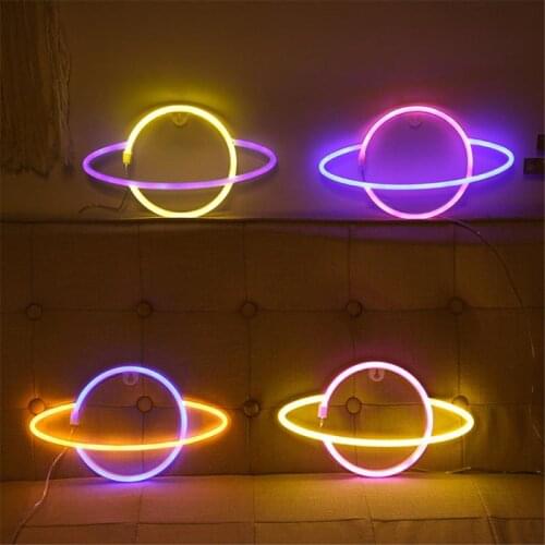 Universe Modeling Night Light Planet Neon Light Bedroom Decoration LED Planet Night Lamp Bedside Ornaments Photography Lamp USB