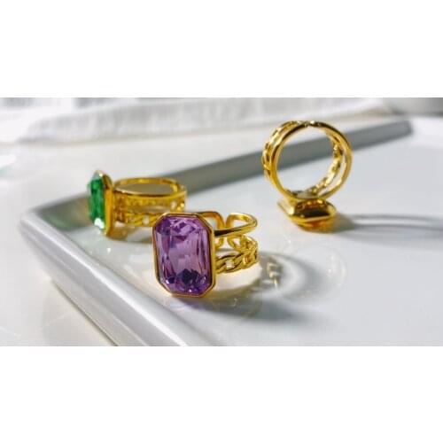 Women open end crystal rings gold plated jewelry rhinestone finger band