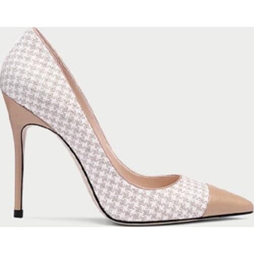 Stiletto high heel wedding shoes women 2021 spring splicing pointed toe large size small size fashion banquet dress single shoes