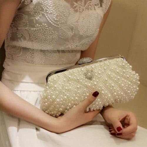 GLOIG women evening bags beaded shell design day clutch beaded diamonds wedding party handbags with chain shoulder purse