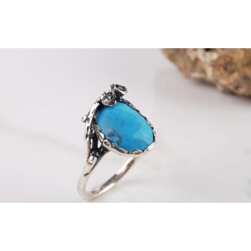 UM US JEWELRY Turquoise Natural Stone 925 Sterling Silver Women 'S Ring