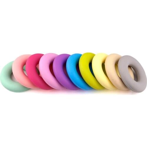 10pcs 43mm BPA Free Silicone Teething Necklaces Large Donut Pendant Food Grade Round Silicone Beads for Chewable Jewelry Making