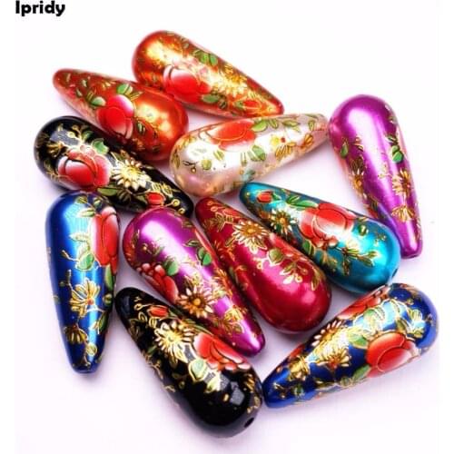 10 Pcs/lot 13X33mm Mixed Japan Painting Vintage Japanese Colored Drawing Beads Drop the bottom of color Flower Pattern Opaque