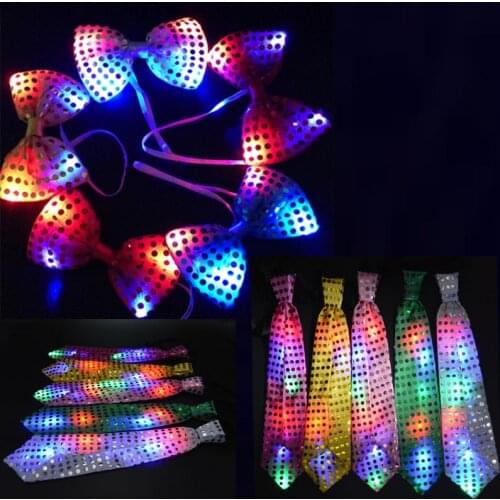 24pc LED Flashing Light Up Sequin Bowtie Necktie Men Boys Party Bow Tie Wedding Boy