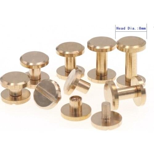 3/4/5/6/8MM 100%Pure Brass FLAT Button Stud Chicago Screws Rivet Screws Belt Buttons Studs Leather Craft DIY Head Diameter 8MM