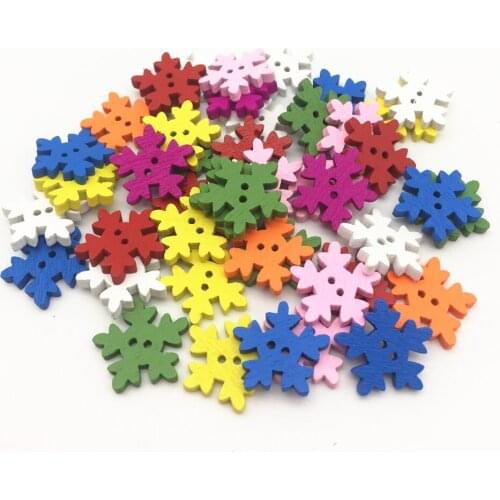 300pcs Wholesale 2 Holes Mixed Wood Snowflake Buttons for Sewing Accessories DIY Christmas Craft Scrapbooking Making 18mm