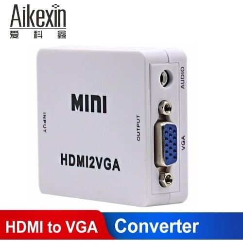 Aikexin Mini HDMI to VGA Adapter with 3.5mm Audio Jack HDMI Female to VGA Male Converter