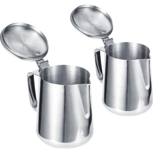 Milk Coffee Jar Stainless Steel Thicken Milk Frothing Cup Jug Coffee Pitcher Latte Art with Lid for Home Coffee Milk Frother