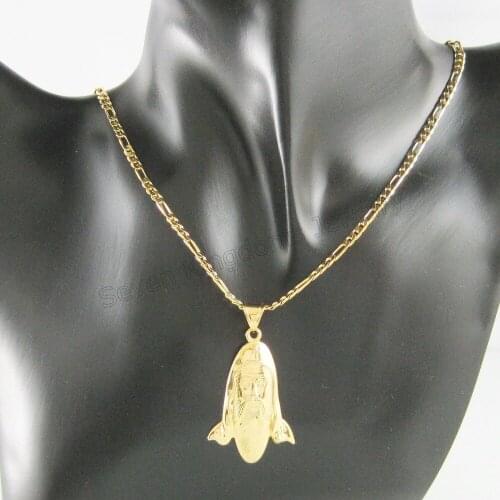 Min ORDER 10$ CUTE - YELLOW GOLD OVERLAY 24" FIGARO NECKLACE & Santa Claus WITH JESUS CROSS MARK PENDANT