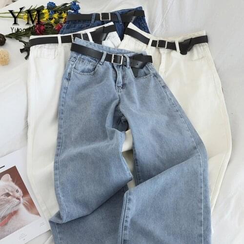 YuooMuoo Ins Fashion Soft Vintage Wide Leg Jeans for Women High Waist Mom Blue Black Jeans with Belt Casual Loose Denim Pants