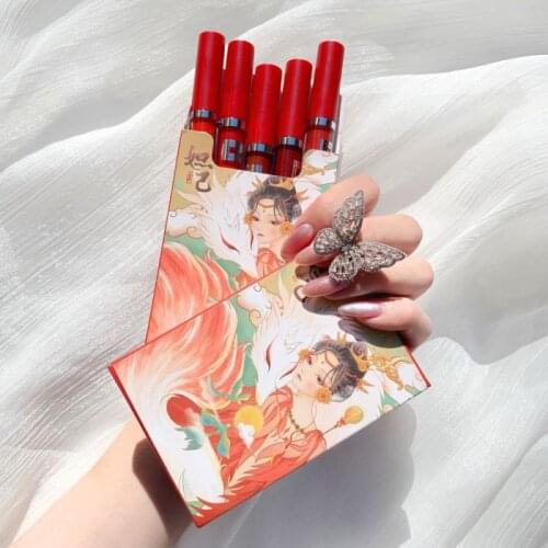 ERSHIQI 5PCS Chinese style Lip Glaze set Cigarette Lipstick lip makeup Matte Rook Lippenstift Fluwelen Lip Tint Cosmetic TSLM1