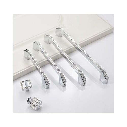 Crystal Dresser Pull Drawer Knobs Pulls Handles Glass Rhinestone Cabinet Door Handle Silver Modern Hardware Bling Decor