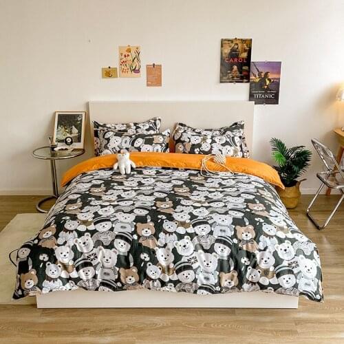 Cute Cartoon Bear Bedding Set Single Quilt Duvet Cover Set For Boy Girl King Queen Size Bed Linen Bed Sheet Set With Pillowcase