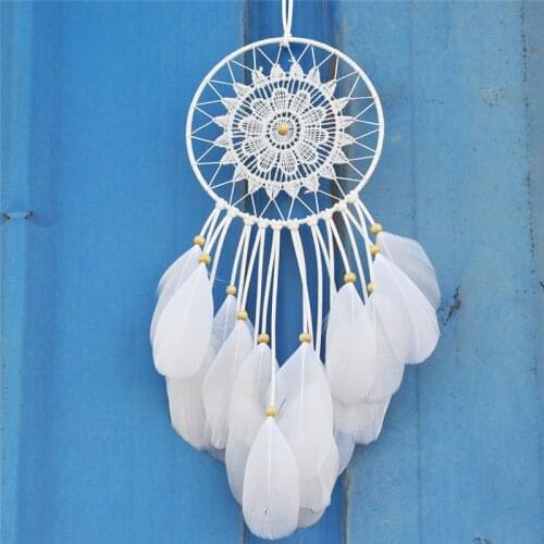Round Sunflower Dream Catcher Pendant Simple Style Home Decor Black White Feather Hanging Ornament Girl Kid Gift Room Decoration