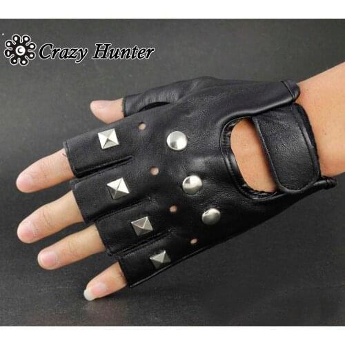 Mens Punk Rock Driving Motorcycle Biker Stud Real Leather Gloves G-12