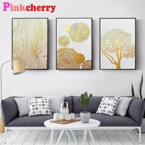 Full Square Round Drill 5D DIY Diamond Painting Minimalist Gold Leaf Tree Annual Ring Art 3pcs Cross Stitch Diamond Embroidery