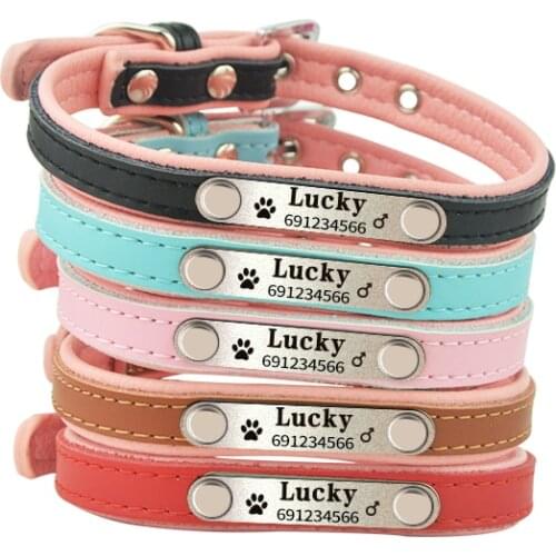 New Soft Leather Pet Dog Personalized Collar 5 Sizes Free Engraving Small Medium Dog Puppy Pet Teddy Name Collars