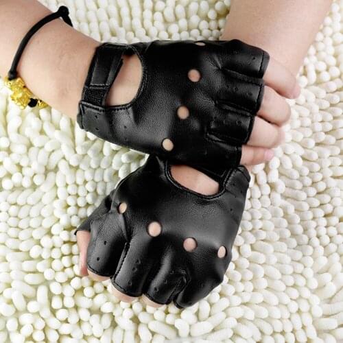 Men Faux Leather Slip-Resistant Half Finger Fingerless Gloves Hand Wrist Mittens