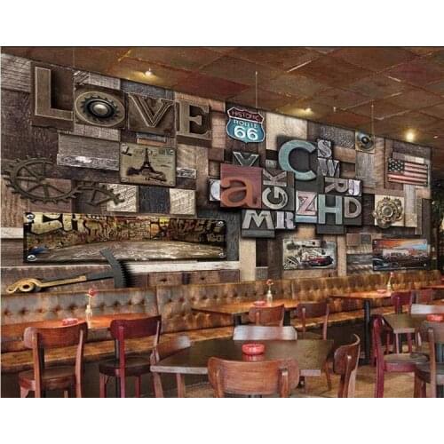 Custom Photo Wallpaper Mural Industrial Wind LOVE Stereo Letters Background wall papers home decor papel de parede