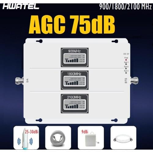 REAL AGC Auto Gain Control 75db high gain Cellular Amplifier Signal booster repeater 900 1800 2100 Omni Panel Antenna kit Europe
