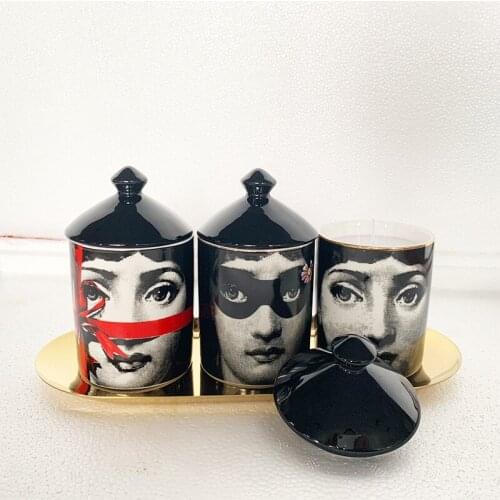 Retro European Style Candle Holder Lina Face Scented Candles Cans Ceramic Products Storage Jar Home Desktop Candle Holders