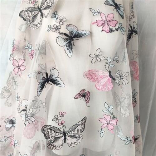 New Mesh Color Flat Embroidered Butterfly Lace Fabric For Womens Skirt Baby Doll Accessories DIY Fabric,By The Meter