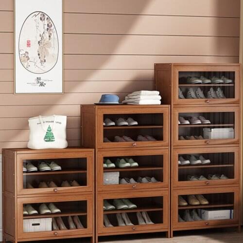 Transparent Cover Shoe Cabinet Indoor Design Entrance Door Modern Dustproof Solid Wood Sapateira Small Space Furniture HX50XG