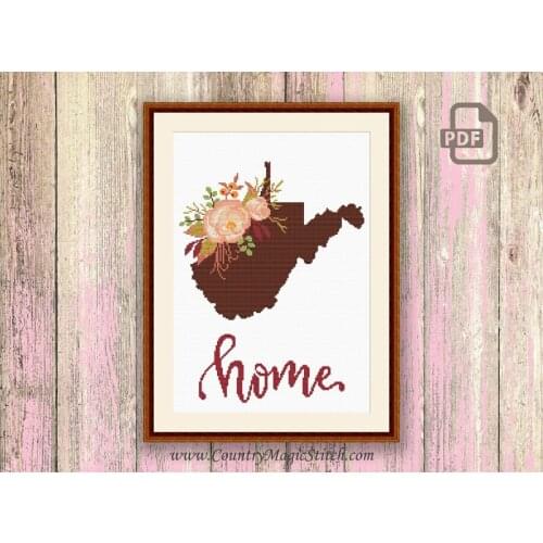 Modern Embroidery State of West Virginia Custom Cross Stitch Pattern Maker with 100% Cotton Floss & Free Shipping for Home Decor