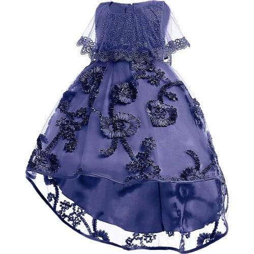 Girls Wedding Dress Kids Flower Embroidered Lace Tulle Mermaid Dress Formal Girls Clothing Ball Gown