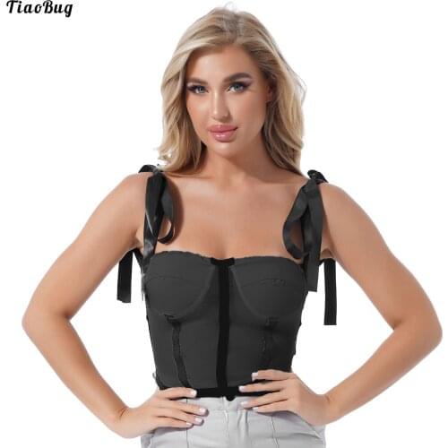 TiaoBug Women One Piece Clothing Self-Tie Off-Shoulder Mesh Charming Fashion Patchwork Style Crop Bra Top