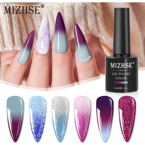 MIZHSE 10ML Thermo Gel Nail Polish Nail Art Temperature Color Changing UV Gel Polish Glitter Nail Gel Polish Soak Off Gel Polish