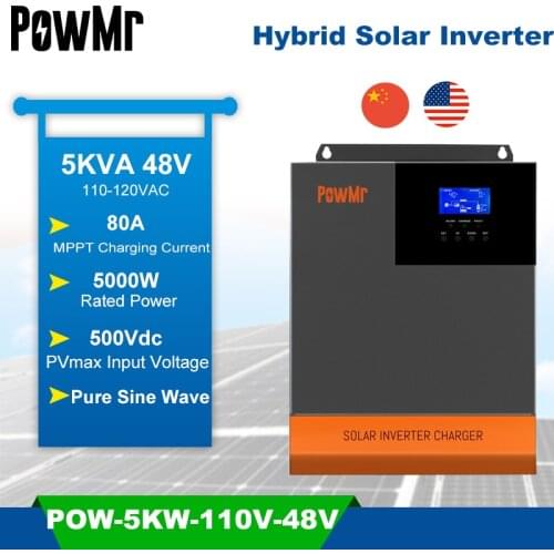 All in One 5000W MPPT Solar Inverter 110V/120V DC 48V 50HZ/60HZ Pure Sine Wave Inverter With PV 500VDC 80A Charge Controller
