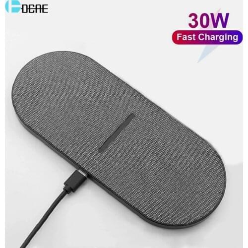 DCAE 30W 2 in 1 Qi Dual Wireless Charger for iPhone 12 11 XS XR X 8 Airpods Pro Fast Charging Pad For Samsung S21 S20 S10 Buds