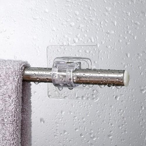 2 Pcs Transparent Hanging Rod Clamp Bathroom Accessories Shower Curtain Rod Fixed Clip Bracket Hook Holder Hanger
