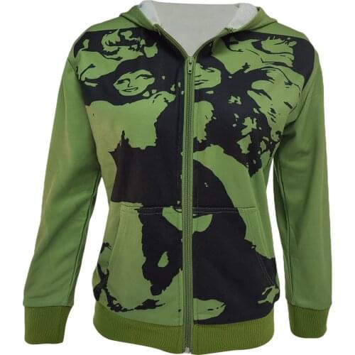 Women Zipper-Open Hoodie Sweatshirt Portrait Print Hooded Jacket Long Sleeves Coat with Pockets Punk Y2K Fashion Streetwear 2021