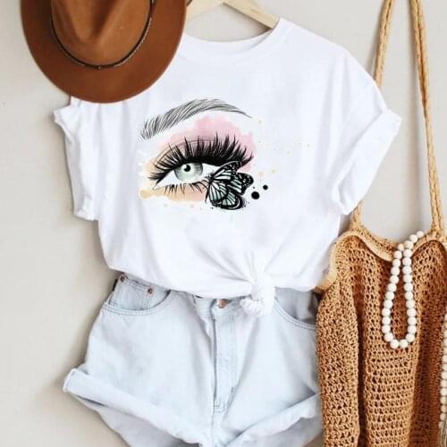 Women Ladies Watercolor Casual Eye Eyelash Fashion Cartoon Summer Lady Print Tee Graphic T Top Female Tshirts Clothes T-Shirt